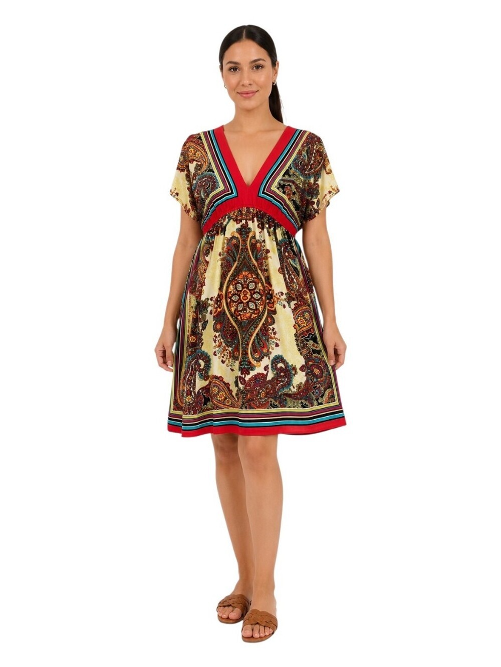 bailey blue Red Paisley V-Neck Mini Dress. Size S.